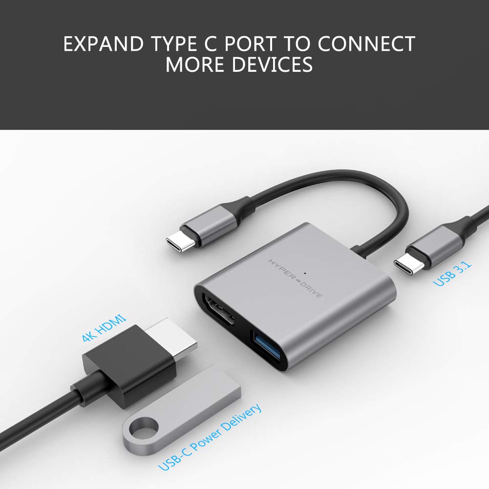 Cổng Chuyển HyperDrive 4K HDMI 3 In 1 USB-C Hub For MacBook, PC & Devices  Space Gray - New - Q.Mac
